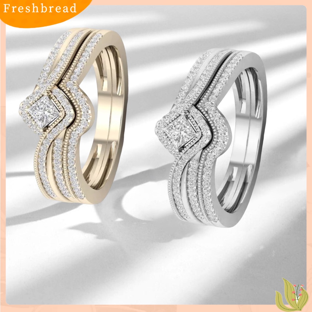 &lt; Freshbread &gt; Wanita Cincin Faux Kristal Bertatahkan Geometris Logam Cincin Elegan Dekorasi Mengkilap Lingering Cubic Zirconia Cincin Indah Perhiasan Hadiah Untuk Pertunangan
