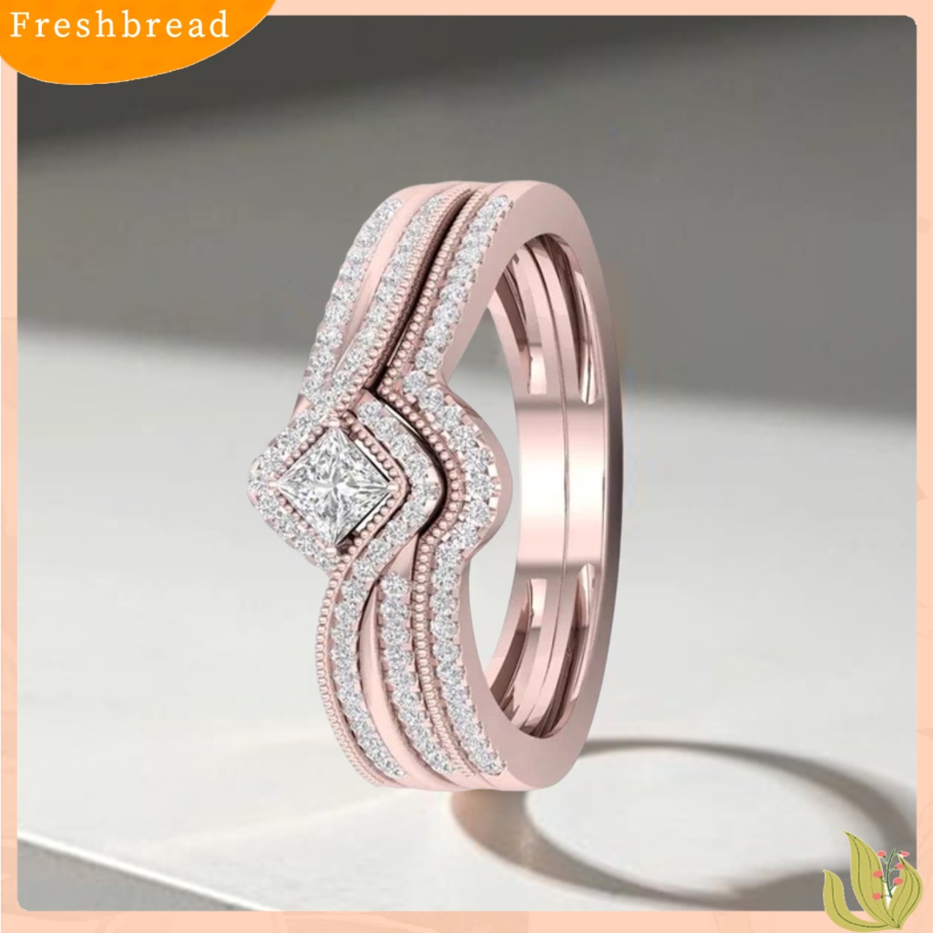 &lt; Freshbread &gt; Wanita Cincin Faux Kristal Bertatahkan Geometris Logam Cincin Elegan Dekorasi Mengkilap Lingering Cubic Zirconia Cincin Indah Perhiasan Hadiah Untuk Pertunangan