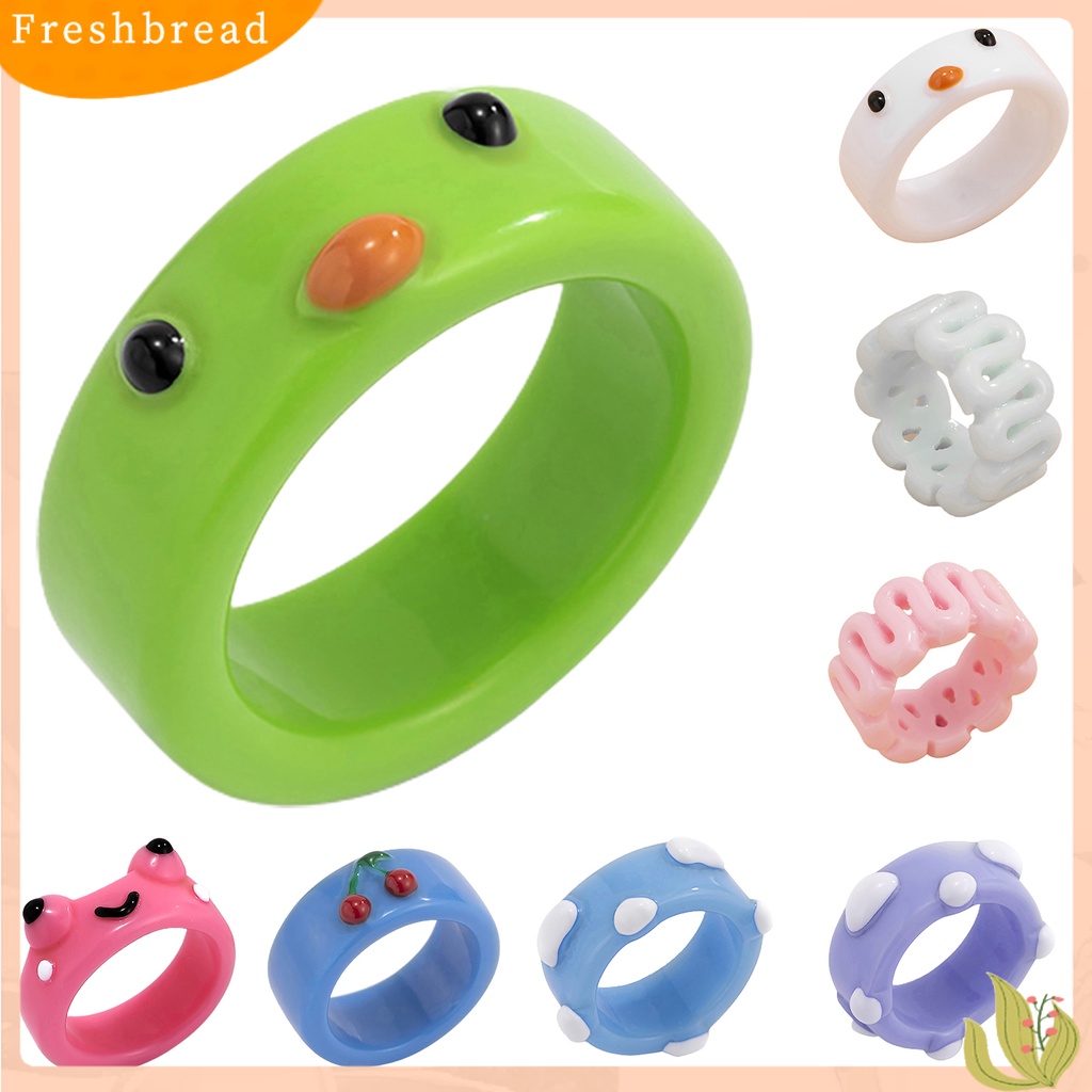 &lt; Freshbread &gt; Bentuk Kodok Warna-Warni Wanita Cincin Resin Pola Hewan Jari Cincin Perhiasan Aksesori