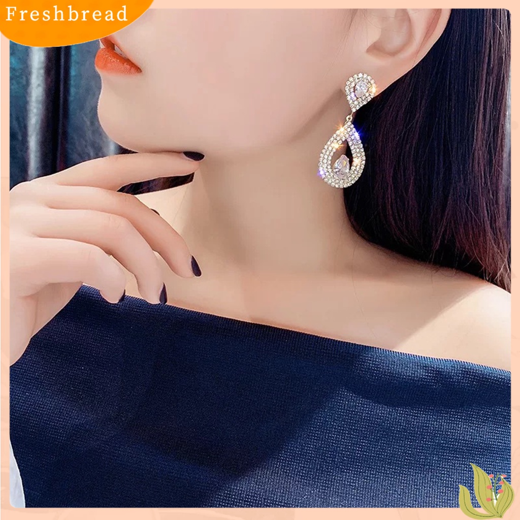 &lt; Freshbread &gt; 1pasang Anting Menjuntai Berlian Imitasi Mengkilap Hias Berlebihan Berkilau Geometris Hias Hadiah Wanita Tetesan Air Liontin Stud Earrings Perhiasan Untuk Perjamuan