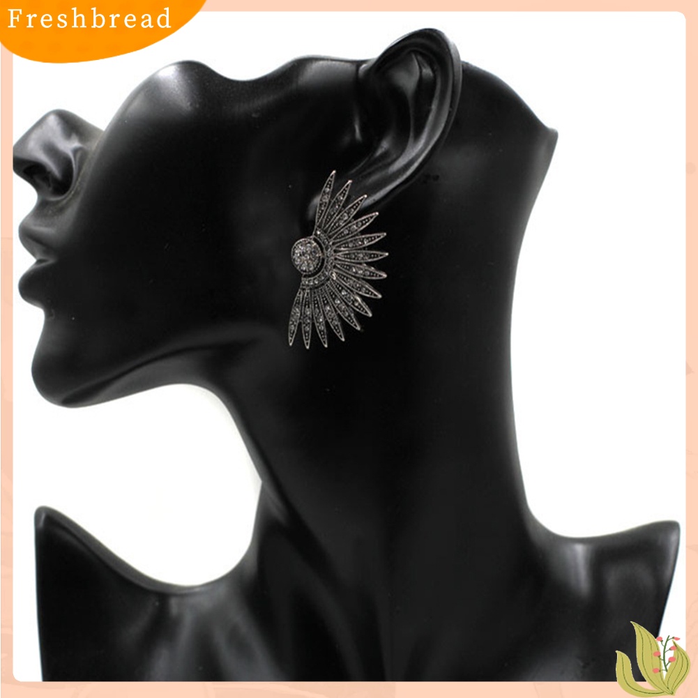 &lt; Freshbread &gt; Retro Mewah Bergigi Bentuk Sayap Berlian Imitasi Bertatahkan Stud Earrings Perhiasan