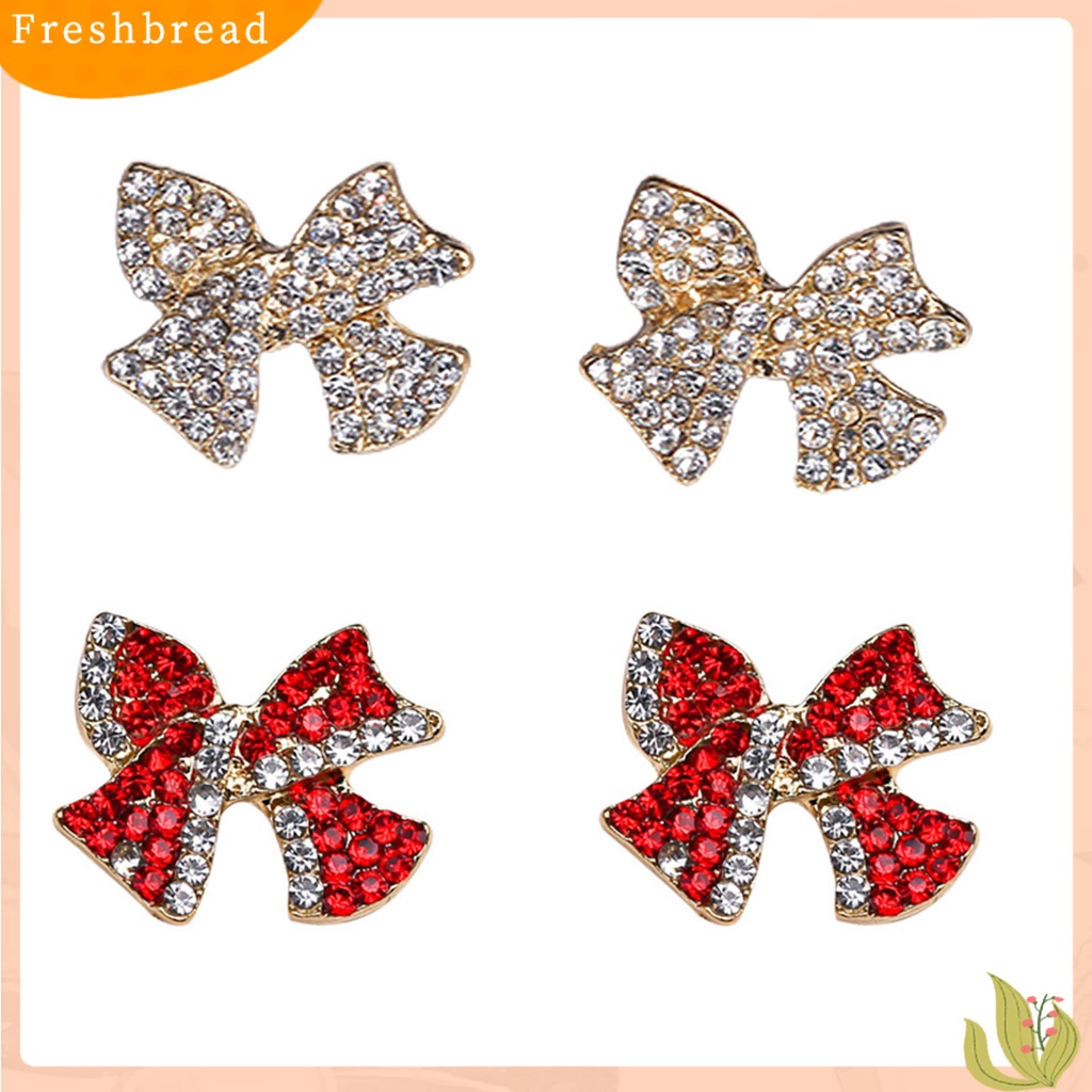 &lt; Freshbread &gt; 1pasang Anting Tusuk Bentuk Busur Berlian Imitasi Perhiasan Manis Tahan Lama Ear Studs Untuk Pakaian Sehari-Hari