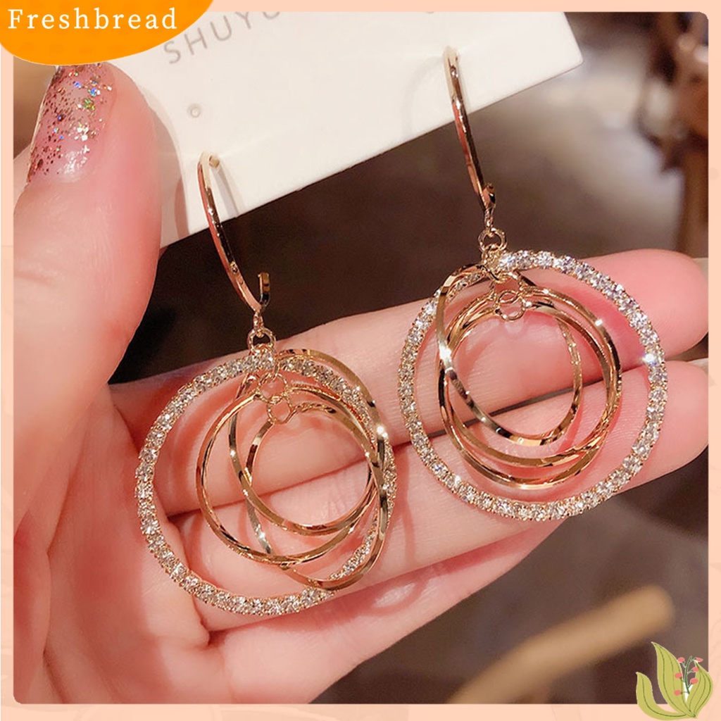 &lt; Freshbread &gt; 1pasang Anting Hoop Berlian Imitasi Mengkilap Hias Indah Bulat Geometris Ringan Menjuntai Anting Hadiah Pernikahan