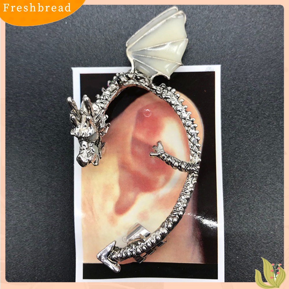 &lt; Freshbread &gt; 1Pc Wanita Punk Bercahaya Bentuk Naga Telinga Manset Klip Anting Tanpa Tindik Perhiasan