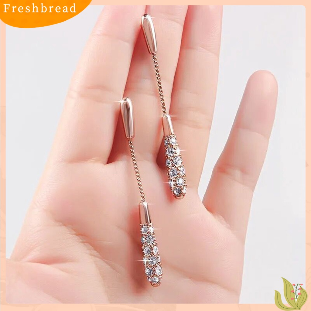 &lt; Freshbread &gt; 1pasang Anting Wanita Panjang Berlian Imitasi Mengkilap Hias Bentuk Kolom Rantai Drop Earrings Hadiah Ulang Tahun