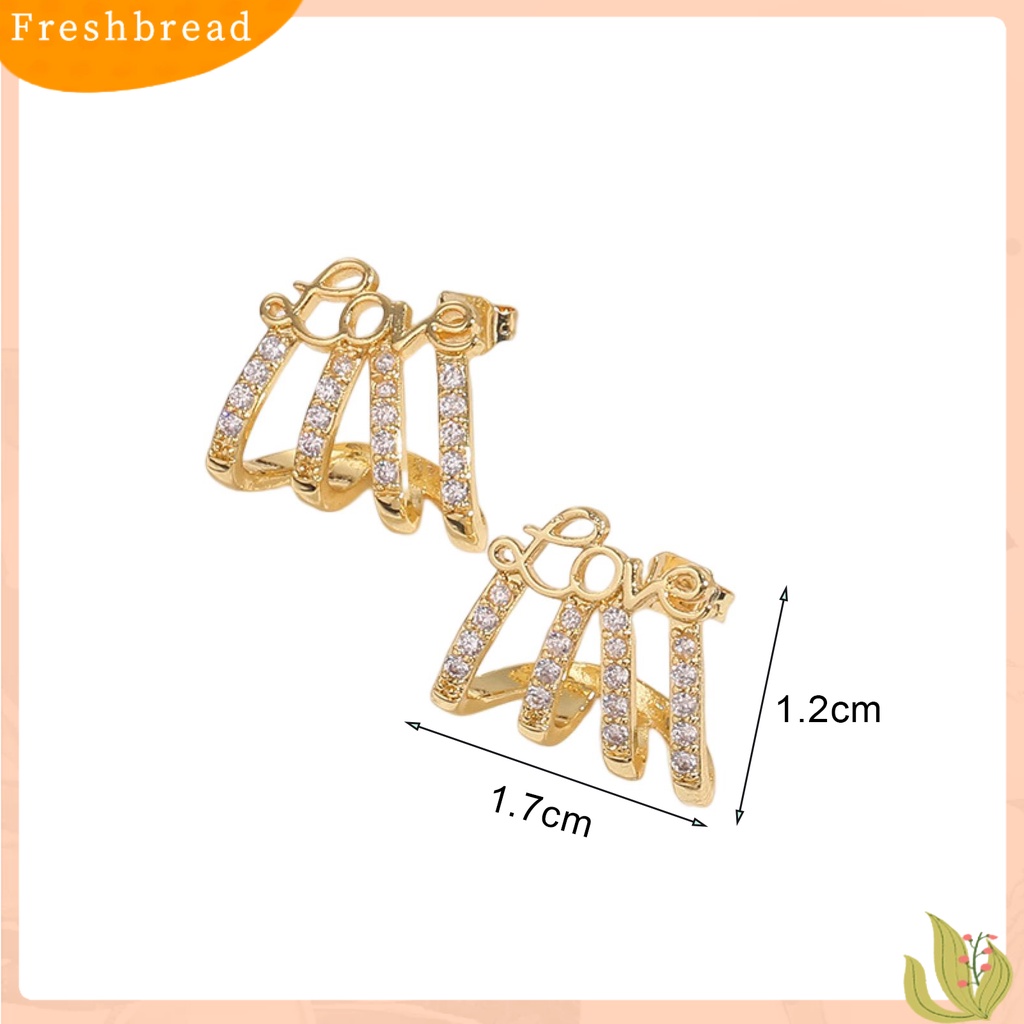 &lt; Freshbread &gt; 1pasang Wanita Anting Anti-Oksidasi Jatuh Tahan Colorfast 4cakar Surat Berlian Imitasi Fashion Telinga Cincin Telinga Dekorasi