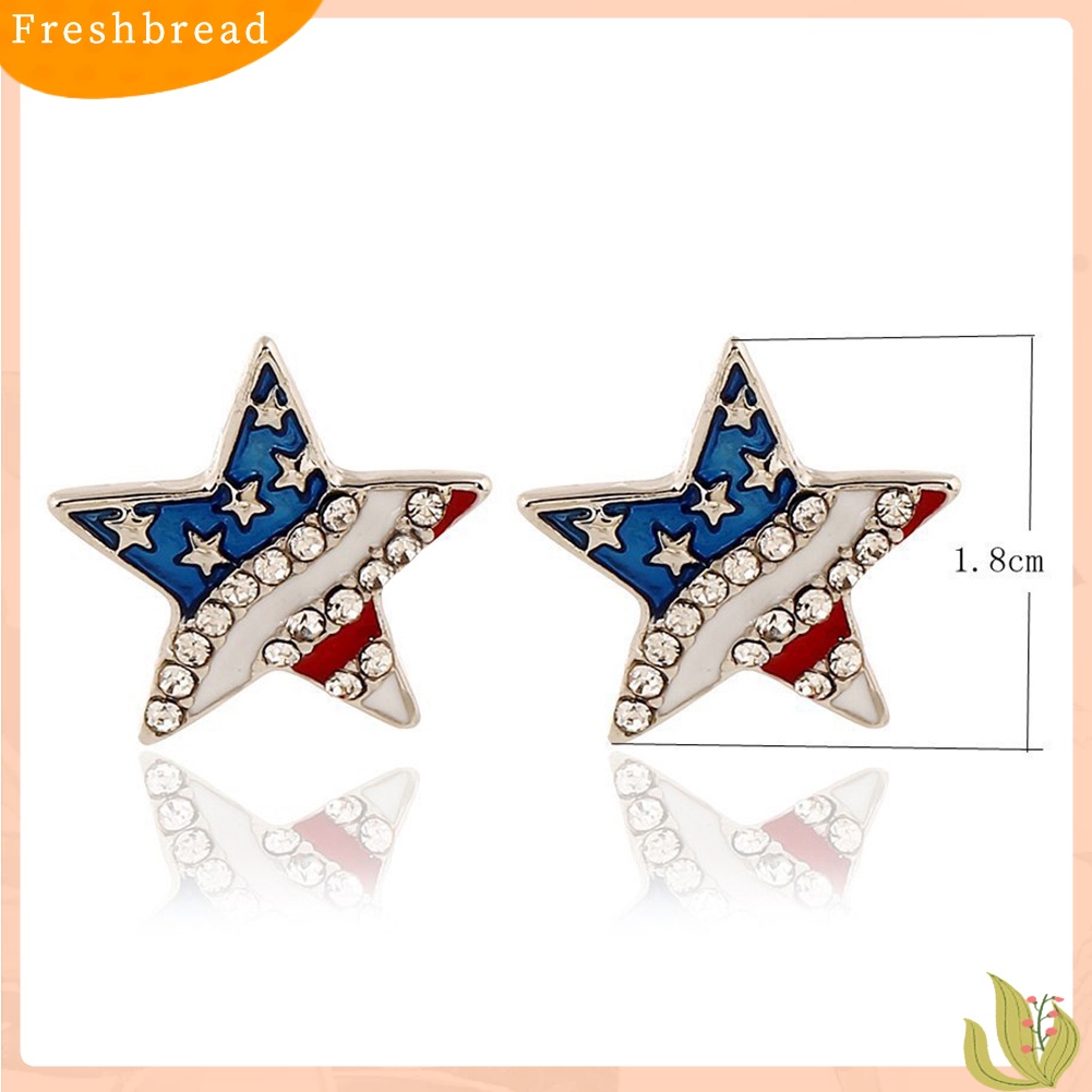 &lt; Freshbread &gt; Wanita Berlian Imitasi Bintang Cinta Hati Bendera Amerika Ear Studs Piercing Earrings Hadiah