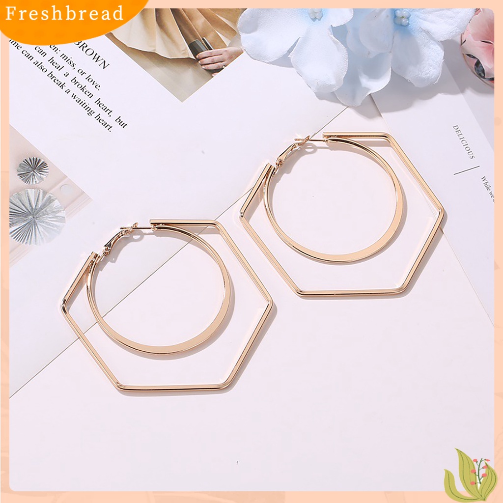 &lt; Freshbread &gt; 1pasang Unik Wanita Berlebihan Geometri Putaran Besar Hexagon Drop Earring Perhiasan Aksesori Untuk Belanja