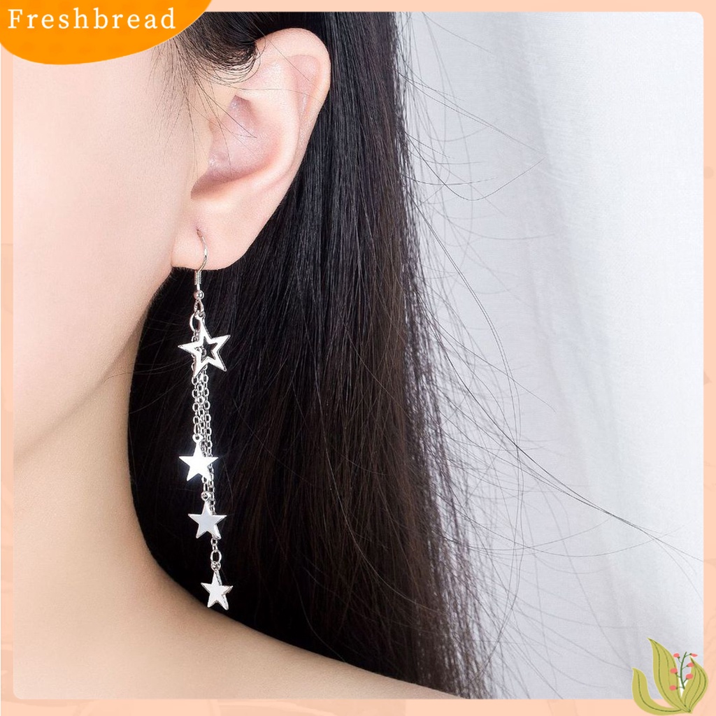 &lt; Freshbread &gt; Woman Glittering Star Mid-length Rumbai Kait Anting Perhiasan Aksesoris Hadiah