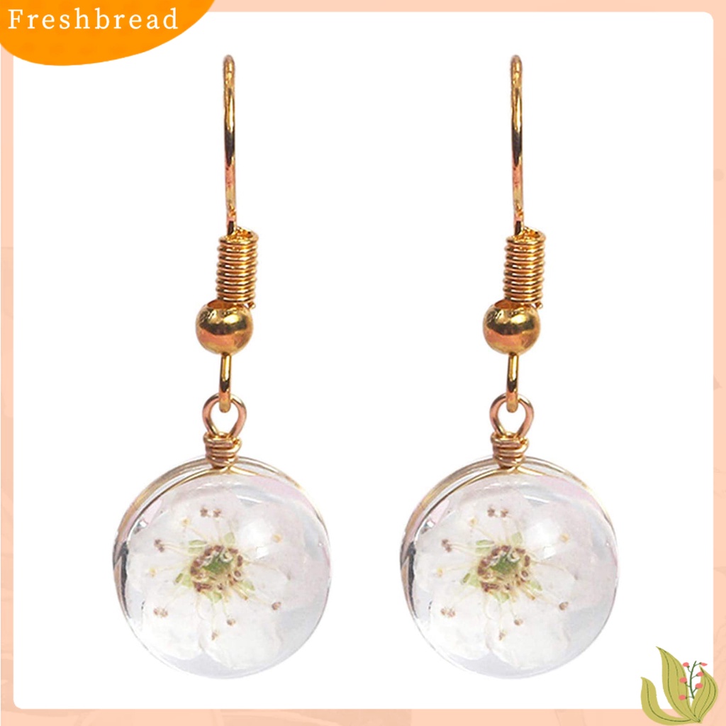 &lt; Freshbread &gt; Wanita Fashion Bola Bentuk Bulat Kait Anting Desain Bunga Menjuntai Perhiasan Hadiah