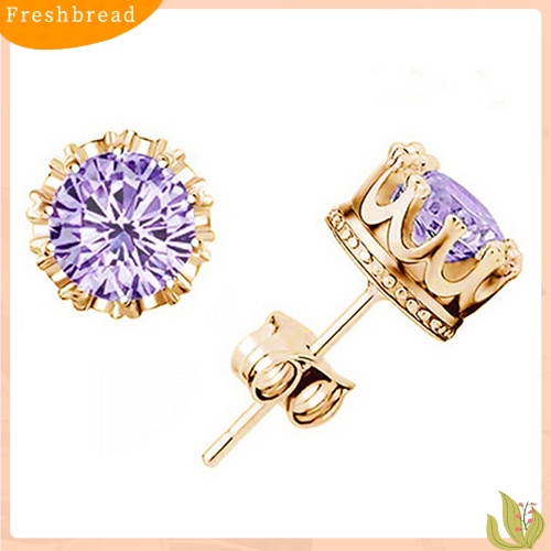 < Freshbread > Fashion Wanita Berlian Imitasi Elegan Berlapis Perak Gaya Mahkota Anting Pejantan Telinga