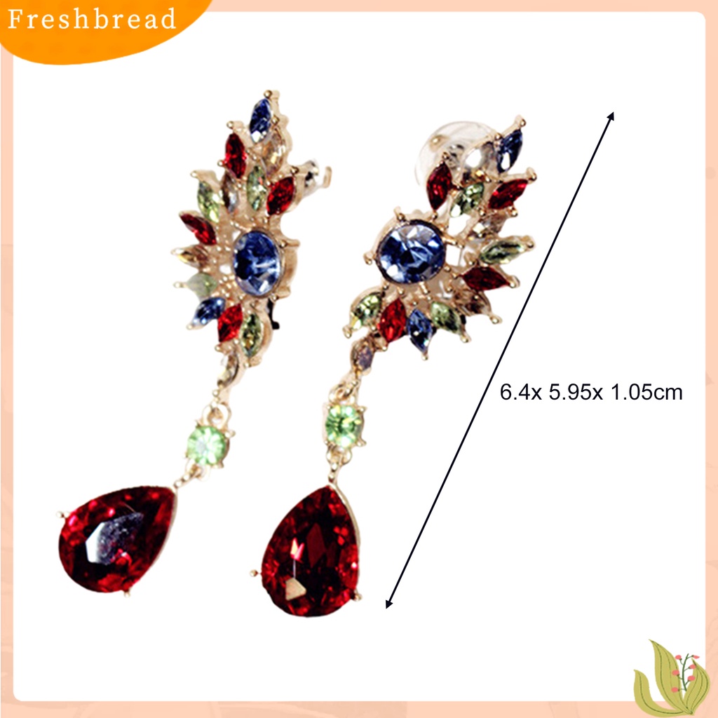 &lt; Freshbread &gt; Wanita Bentuk Sayap Berlian Imitasi Panjang Menjuntai Studs Drop Earrings Perhiasan Charm