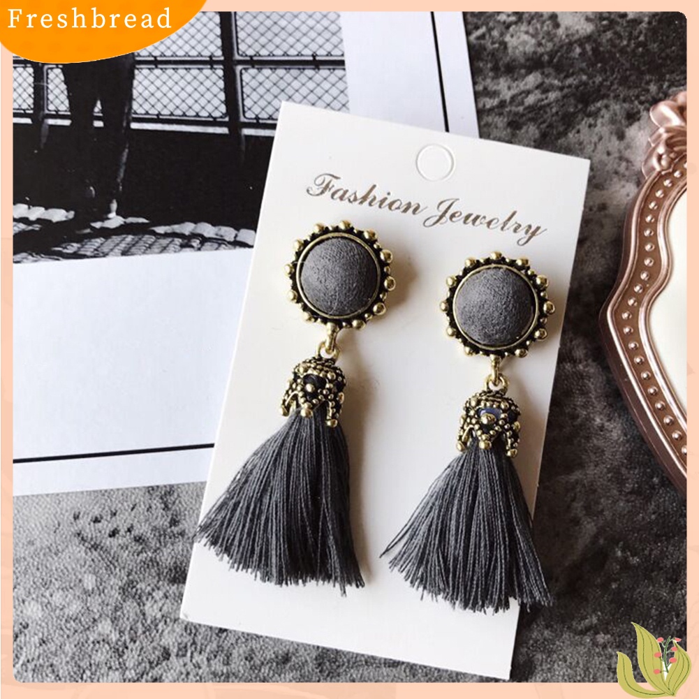 &lt; Freshbread &gt; Etnik Wanita Panjang Rumbai Menjuntai Drop Stud Earrings Perhiasan Hadiah Hari Valentine