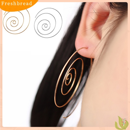 &lt; Freshbread &gt; Wanita Romantis Perak Disepuh Goldplated Earring Bulat Anting Bentuk Spiral