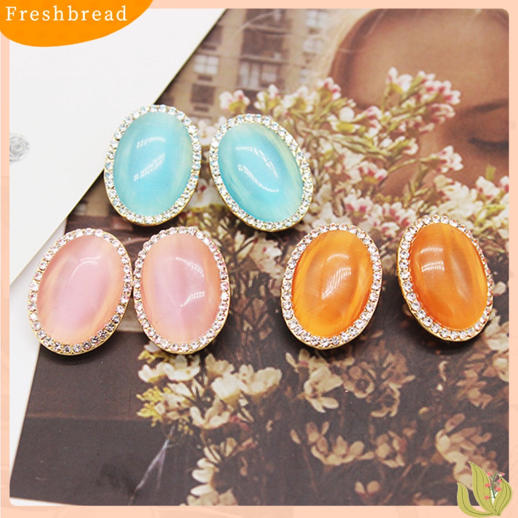 < Freshbread > Wanita Klip Telinga Berlian Imitasi Mengkilap Imitasi Opal Non Piercing Clip On Stud Earrings Perhiasan Untuk Pesta