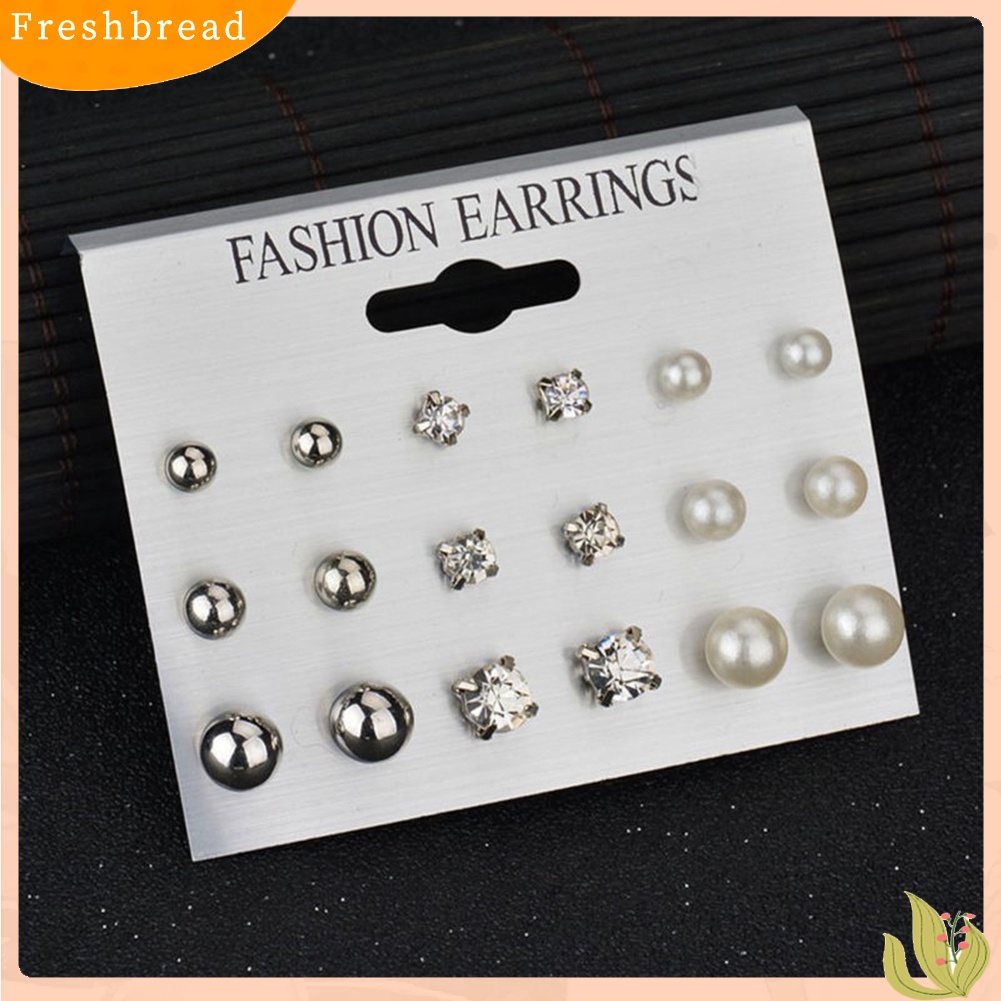 &lt; Freshbread &gt; 9pasang Fashion Wanita Berlian Imitasi Mutiara Imitasi Ear Stud Earrings Set Perhiasan Hadiah