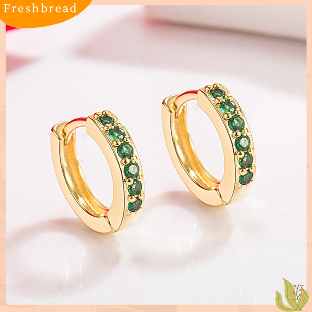 &lt; Freshbread &gt; 1pasang Anting Hoop Wanita Bulat Berlian Imitasi Mengkilap Friendly Untuk Kulit Lingkaran Tindik Lady Earrings Untuk Pacaran