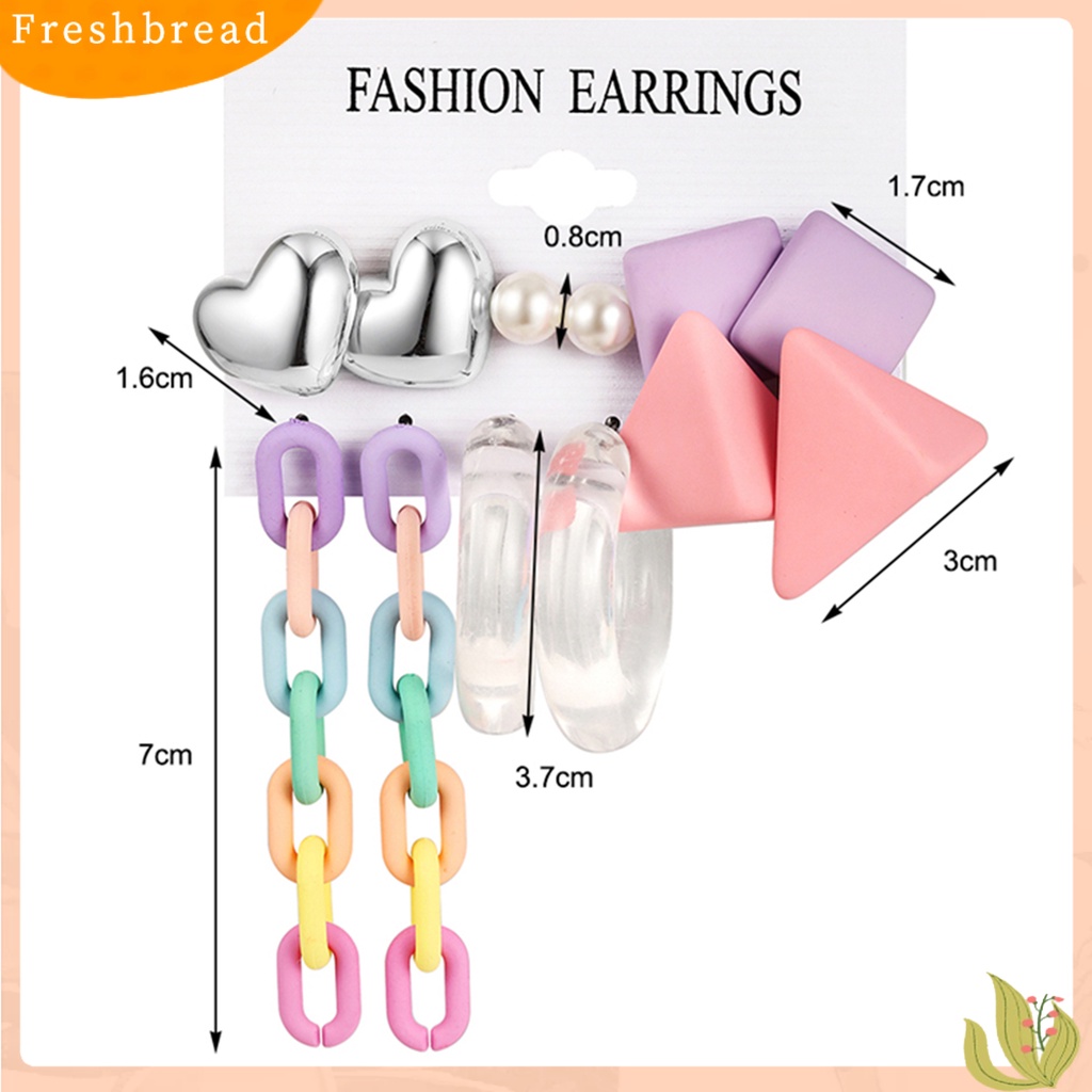 &lt; Freshbread &gt; 4/6pasang Anting Pejantan Geometris Tahan Luntur Permukaan Halus Manis Akrilik Jantung Kreatif Permen Warna Menjuntai Anting-Anting Perhiasan Aksesoris