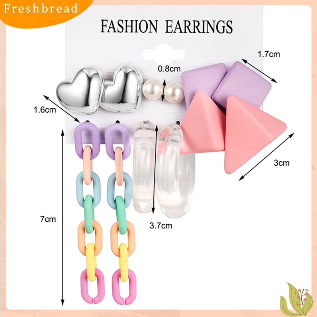 &lt; Freshbread &gt; 4/6pasang Anting Pejantan Geometris Tahan Luntur Permukaan Halus Manis Akrilik Jantung Kreatif Permen Warna Menjuntai Anting-Anting Perhiasan Aksesoris