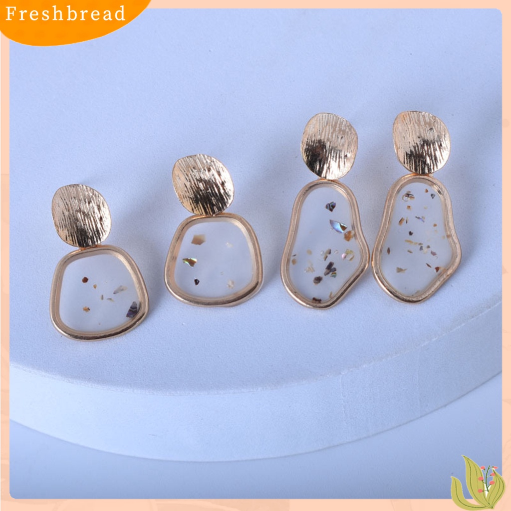 &lt; Freshbread &gt; 2Pcs Aksesoris Perhiasan Kerang Geometris Persegi Retro Alloy Anting Untuk Pesta