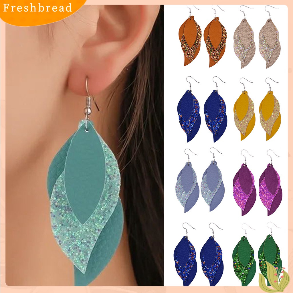 &lt; Freshbread &gt; 1pasang Tindik Indah Menawan Drop Anting-Anting Multi Layer Daun Menjuntai Kait Anting Perhiasan Fashion