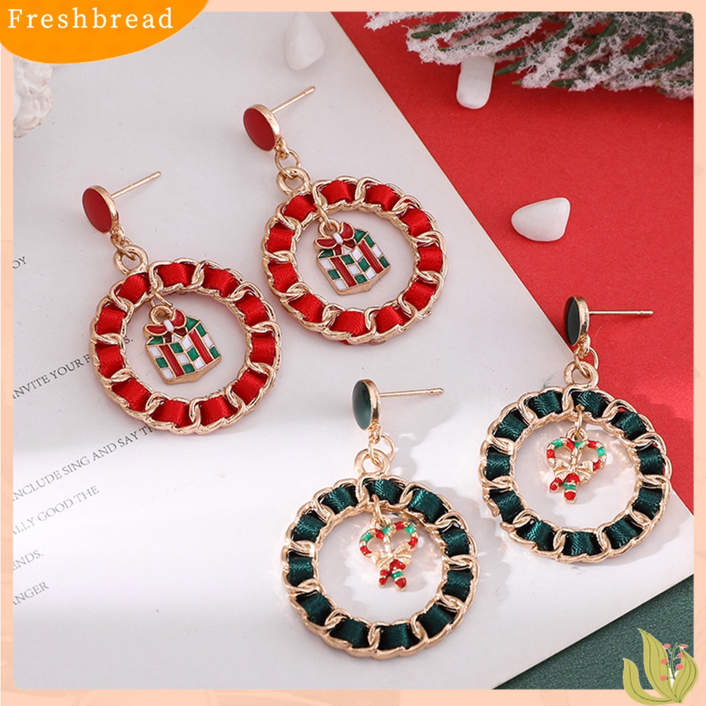 &lt; Freshbread &gt; 1pasang Menjuntai Anting Kartun Berlian Imitasi Mengkilap Tergabung Berkilau Dekorasi Festival Hadiah Natal Santa Claus Bell Xmas Pohon Liontin Stud Earrings