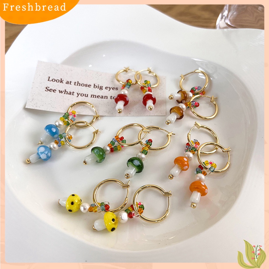 &lt; Freshbread &gt; 1pasang Anting Wanita Jamur Faux Glaze Alloy Gaya Korea Anting Menjuntai Warna-Warni Untuk Pakaian Sehari-Hari