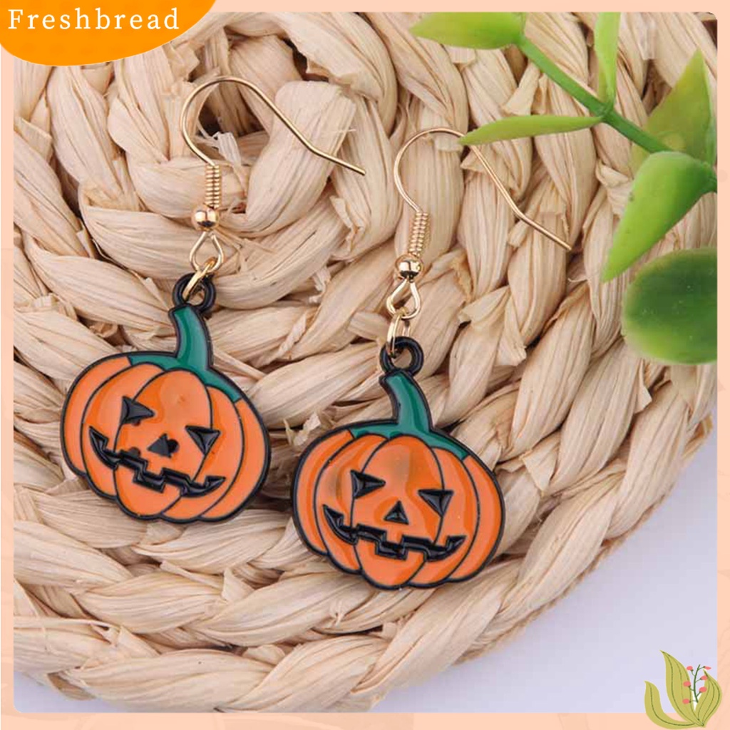 &lt; Freshbread &gt; 1pasang Hantu Lucu Halloween Anting Paduan Topi Labu Sapu Drop Hook Anting Perhiasan Pesta