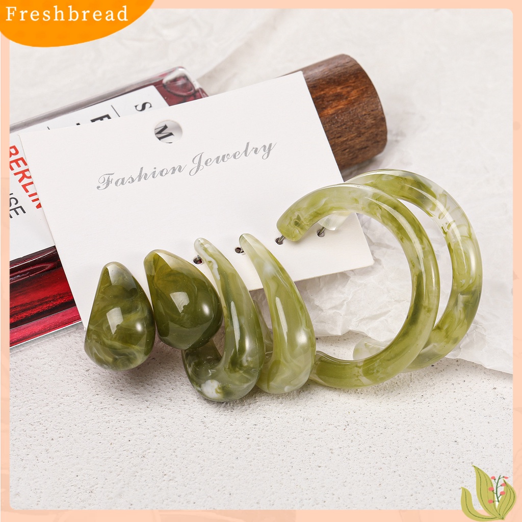 &lt; Freshbread &gt; 3pasang/Set Anting Wanita Transparan Berbentuk C Tindik Akrilik Anting Stud Bulat Perhiasan Aksesori