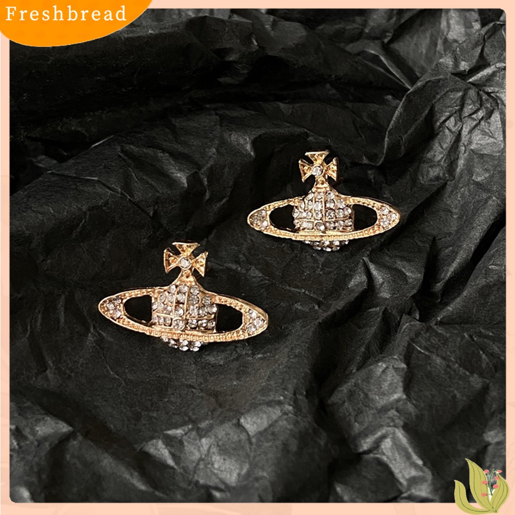 &lt; Freshbread &gt; 2Pcs Wanita Ear Studs Planet Berlian Imitasi Perhiasan Semua Cocok Anting Tusuk Saturnus Untuk Pesta