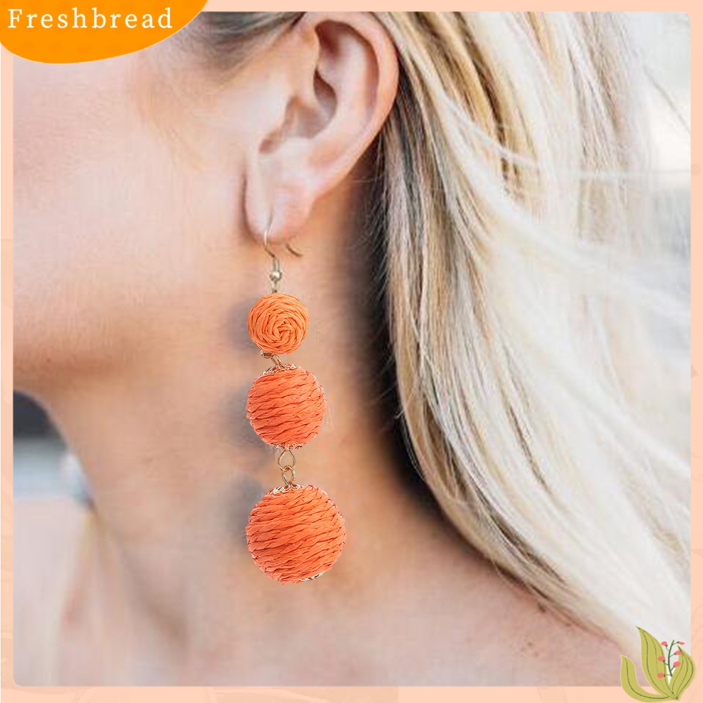 &lt; Freshbread &gt; 1pasang Drop Earrings Gaya Retro Friendly Untuk Kulit All-Match Warna Hidup Rotan Wanita Unik Warna-Warni Bulat Menjuntai Anting-Anting Hadiah Ulang Tahun