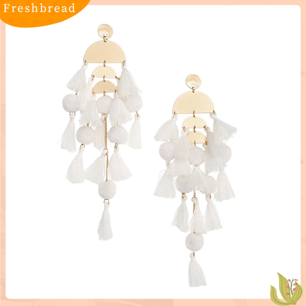 &lt; Freshbread &gt; 1pasang Anting Wanita Bentuk Setengah Lingkaran Tahan Jatuh Bohemian Multi-layer Rumbai Menjuntai Earrings Untuk Travel