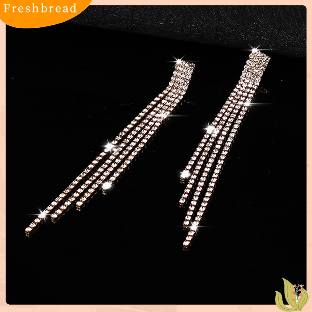 &lt; Freshbread &gt; 1pasang Drop Earrings Rhinestones Jumbai Perhiasan Bersinar Gaya Korea Anting Menjuntai Untuk Pesta Pernikahan Perjamuan Prom