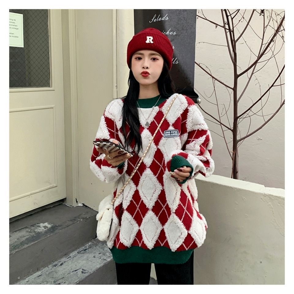 IMPORT CHRISTMAS EDITION MERRY THICK WINTER ARGYLLE SWEATER 3D KNIT WOOL SWITER BAJU HANGAT WANITA MUSIM DINGIN TEMA NATAL KOREAN STYLE