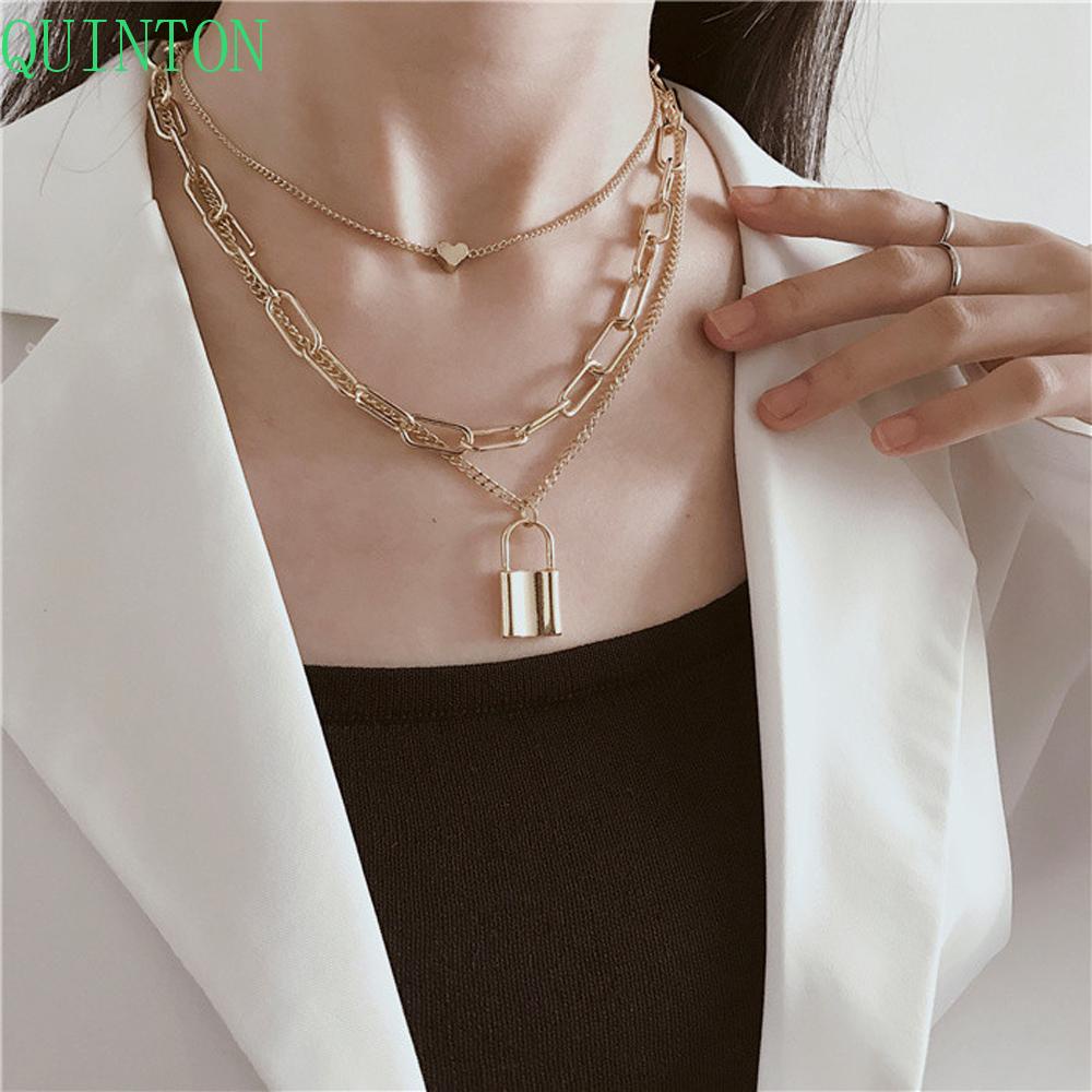 Kalung Choker Multi Layer Liontin Gembok Hati Gaya Steampunk Untuk Wanita