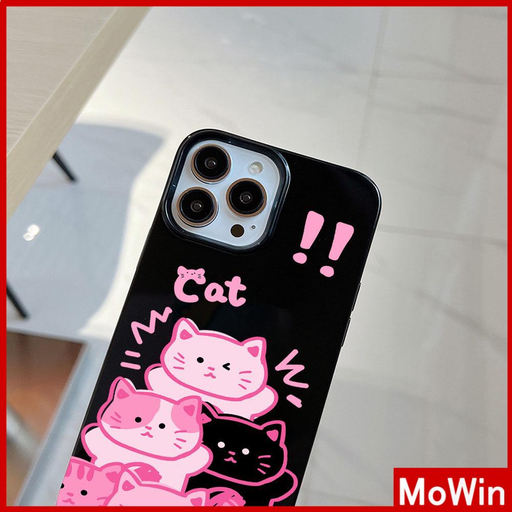 For iPhone 14 Pro Max iPhone Case Black Glossy TPU Soft Case Shockproof Protection Camera Cute Pink Cat Compatible with iPhone 13 Pro max 12 Pro Max 11 xr xs max 7Plus 8Plus