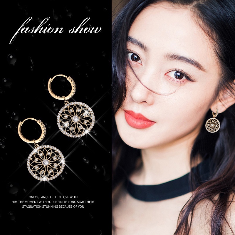 Goldkingdom Fashion Perhiasan Aksesoris Ready Stock Dream Catching Net Putaran Cut Out Micro Berlian Anting Eropa Dan Amerika INS Baroque Net Merah Anting Ornamen