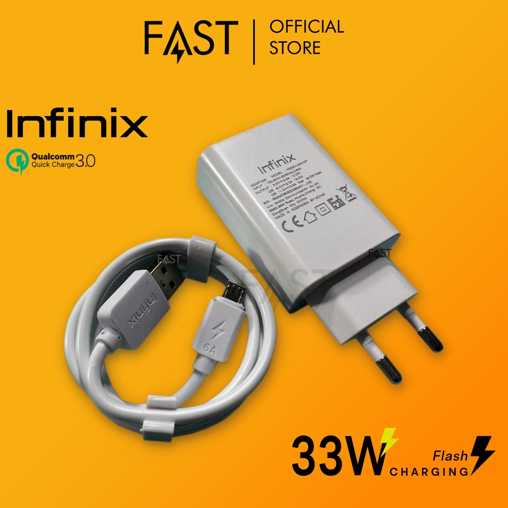 FAST CHARGER INFINIX 33W ORIGINAL 100% FAST CAHRGING MICRO USB &amp; TYPE C CASAN INFINIX HOT PLAY oem