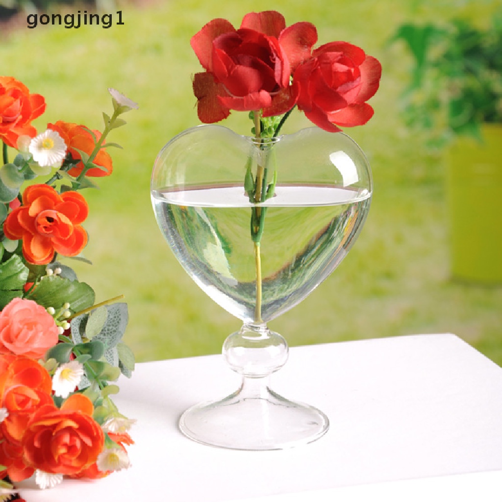 Ggg Glass Flower Planter Heart Vas Kaca Standing Dekorasi Rumah Vas Bunga Decor ID