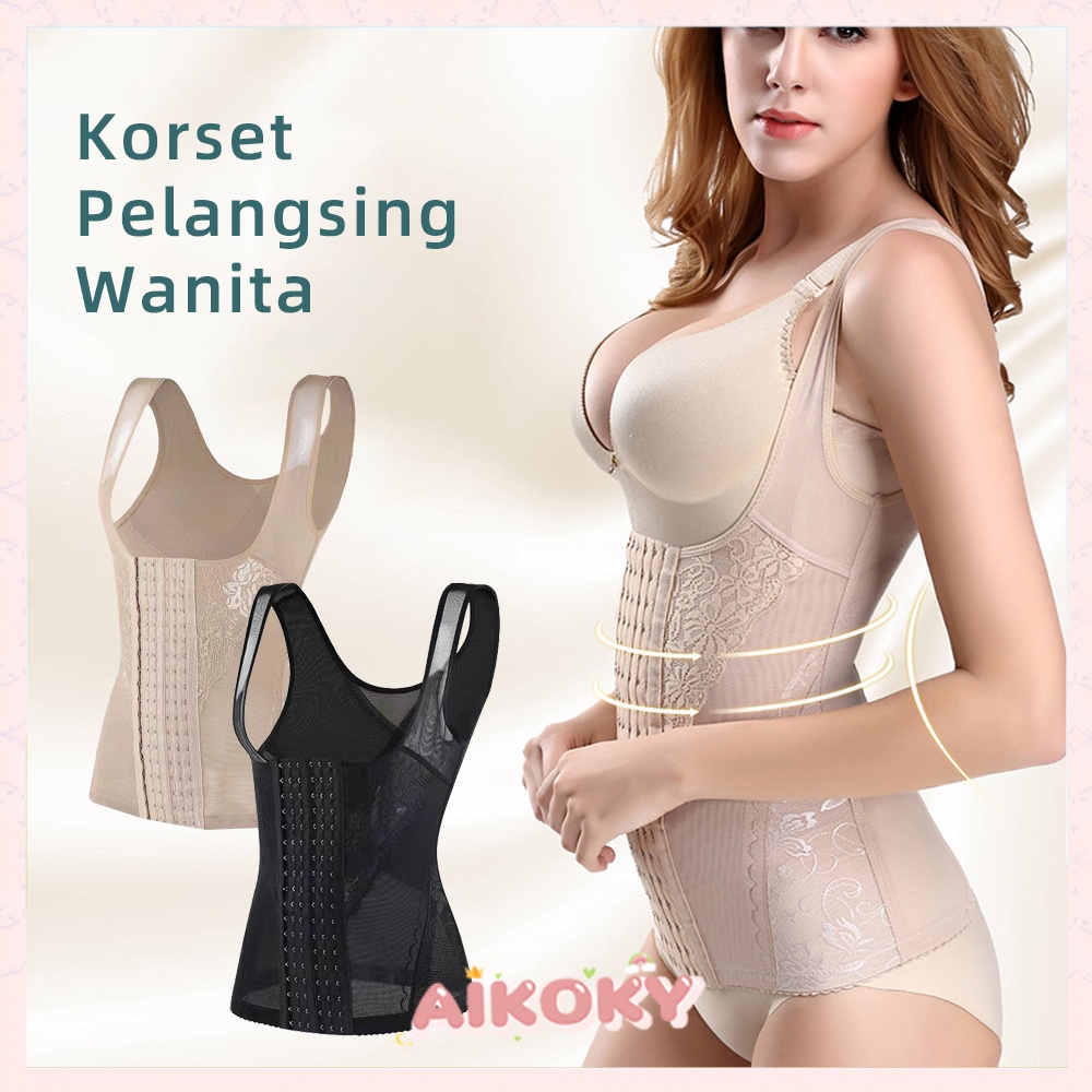 Aikoky Korset Baju Pelangsing Perut Buncit Wanita/Korset Long Torso/Korset Slimming Suit