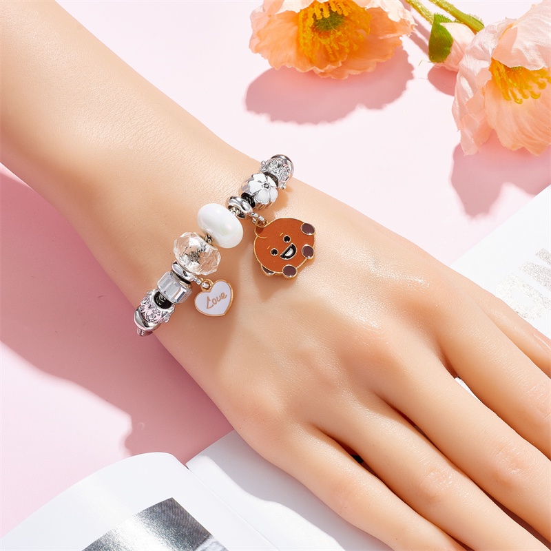 XiaoboACC Fashion Korea Kpop Idol Gambar Kartun Liontin DIY Stainless Steel Terbuka Dapat Disesuaikan Gelang