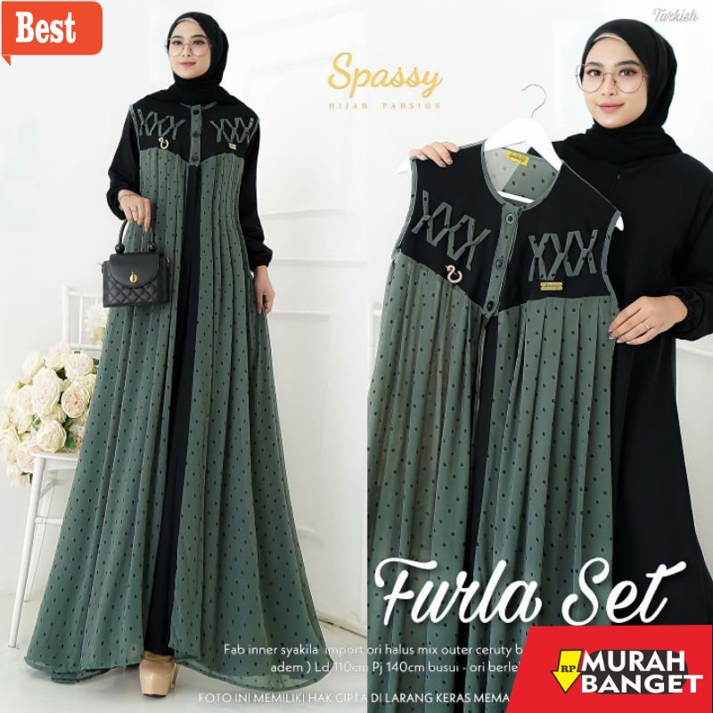 GAMIS SIZE BESAR TERBARU- gamis jumbo 2 in 1 set outeher Furla ukuran L XL XXL 3XL 4XL ld 100 110 12
