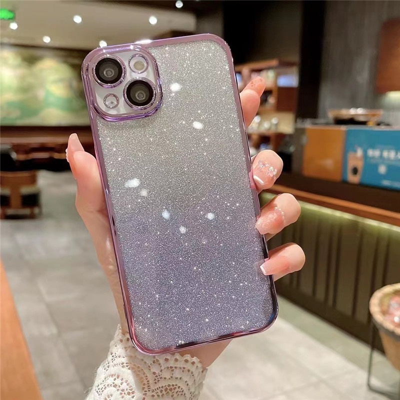 Warna Gradasi Dengan film Pelindung Lensa soft shell Kompatibel Untuk iphone11 12 13 14promax iphonex xs xsmax SE 2020 7/8plus casing Ponsel Tahan Guncangan