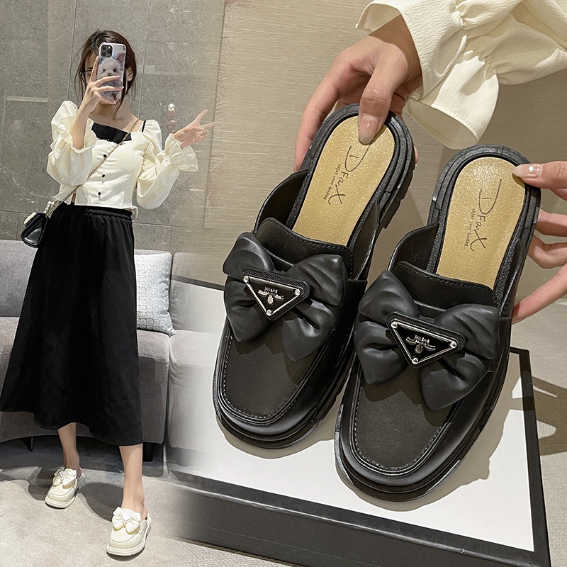 SHOEGALLERY TG1711 Sepatu Half Slipper Bow Wanita Slip On Pita Segitiga Import Ala Korea