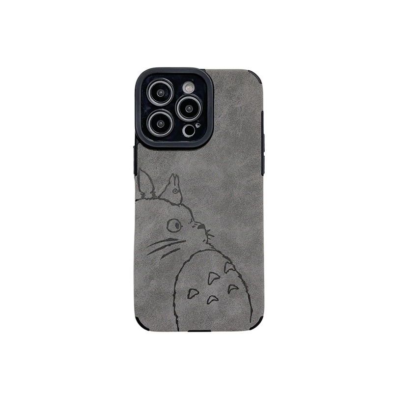 Retro suede Soft Case iP iPhone 7 8 Plus SE 2020 X XR XS Max 11 12 13 14 Pro Max 14 Plus Phone Case Camera Protect Gray Grey Cartoon Anime Totoro