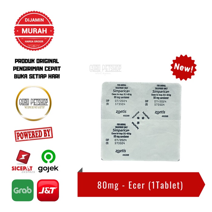 Simparica Obat Kutu Anjing Tablet Kunyah - Green 80mg (Berat 20-40kg)