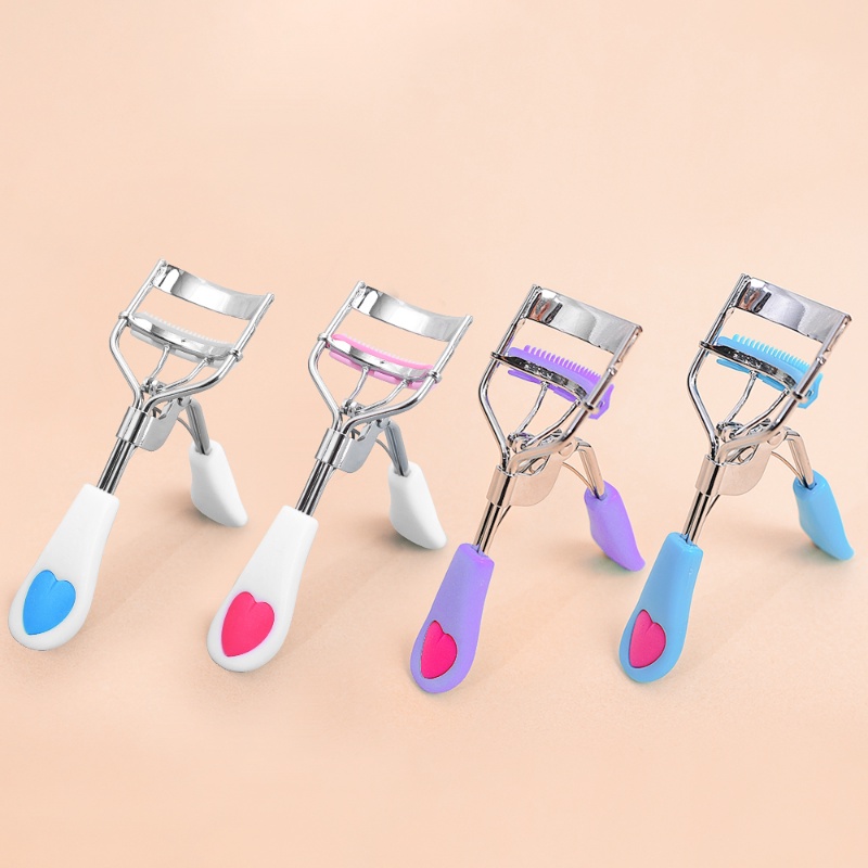 1pc Portable Peach Heart Handle Penjepit Bulu Mata Dengan Sisir Berbentuk Kipas Wide-angle Curling Eyelash Clip Kosmetik Alat Kecantikan Mata