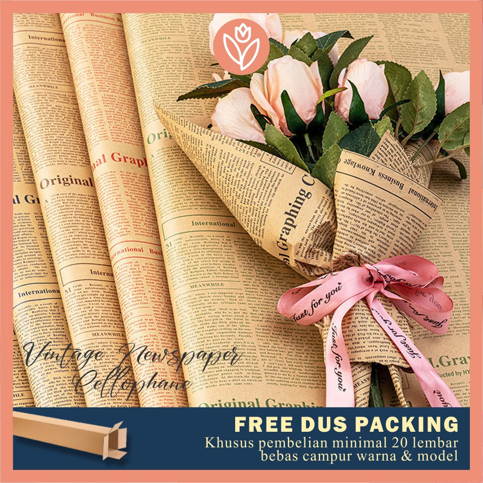 

TULIP PAPERIE ❤ KERTAS BUKET BUNGA CELLOPHANE MOTIF KORAN VINTAGE NEWSPAPER FLOWER WRAPPING PAPER WATERPROOF