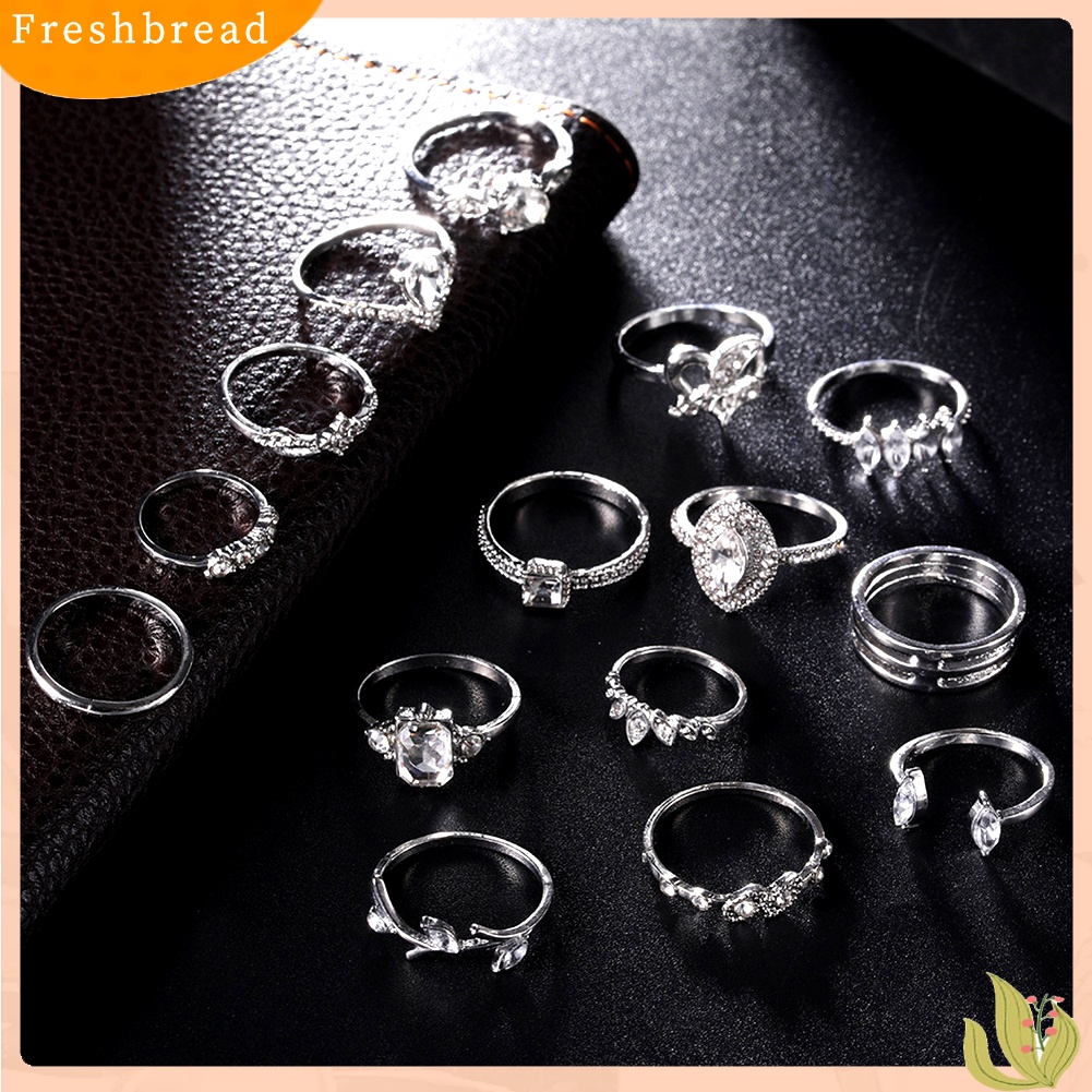 {In Stock} 15Pcs/Set Wanita Bohemian Buatan Batu Permata Berlian Imitasi Jari Cincin Perhiasan Hadiah