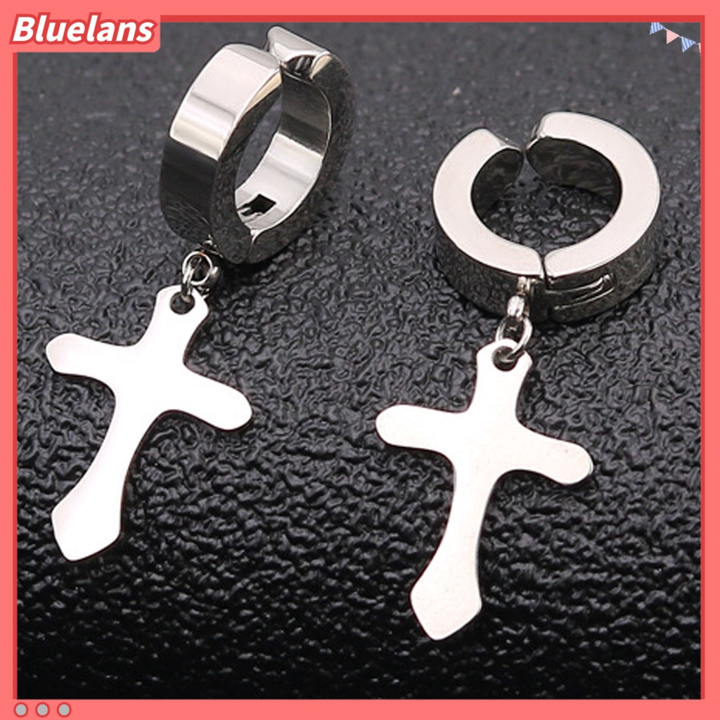 {In Stock} 1pasang Unisex Anting Menjuntai Salib Hip Hop Perhiasan Sederhana Terang Kilau Anting Hoop Untuk Pakaian Sehari-Hari